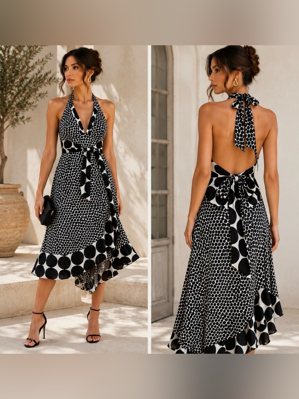Y2K Alice & Trixie 100% Silk Polka Dot Halter Dress Open Back Size 4